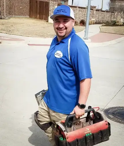 One of our dedicated technicians headed to work on a customer's sprinkler system.